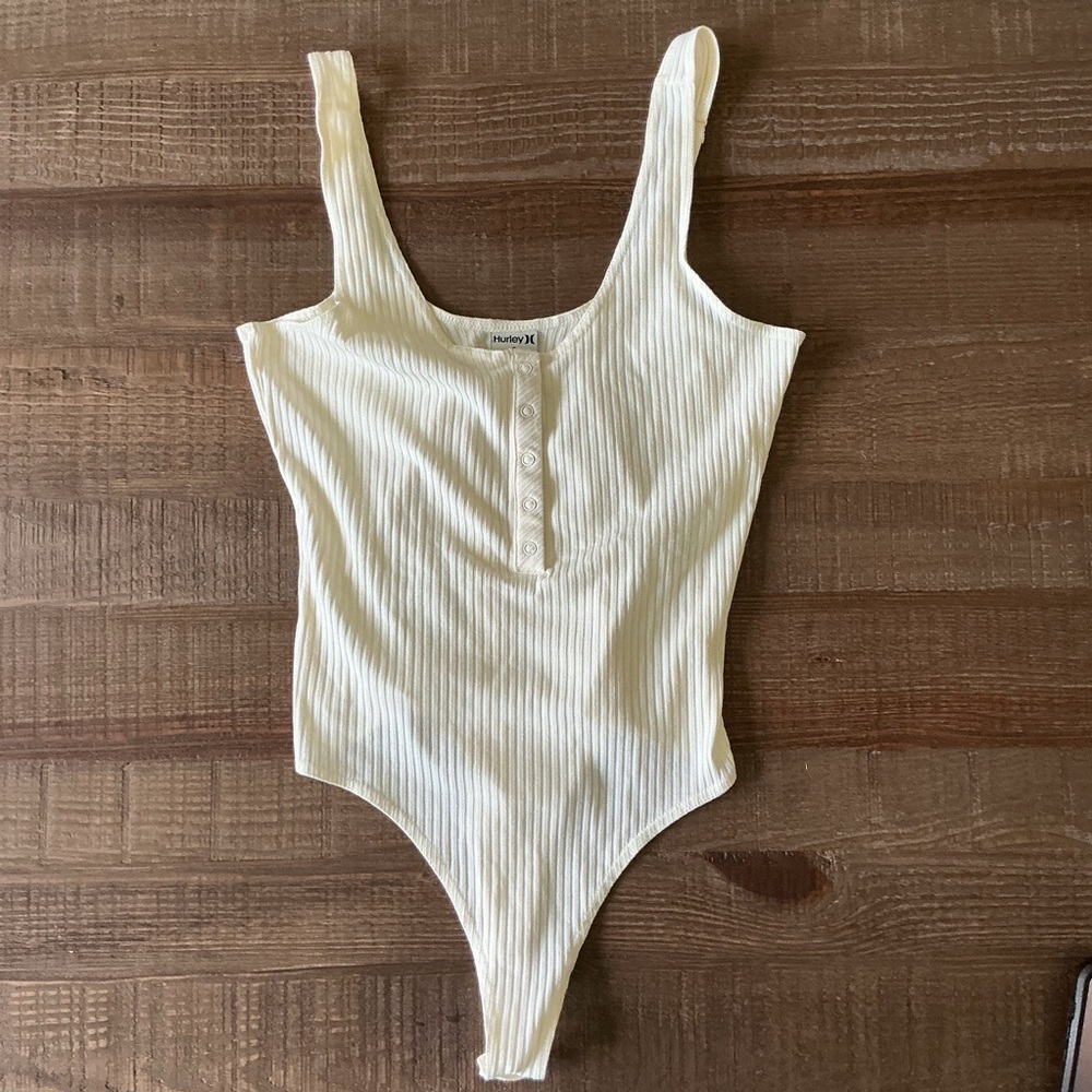 Hurley Cream Ribbed Bodysuit Button Top Snap Bottom